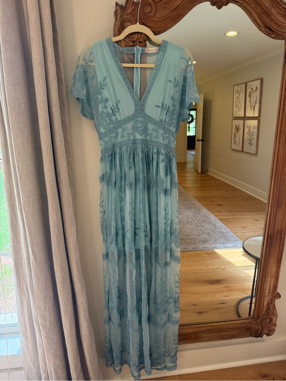 Altar'd State Dusty Blue Embroidered Maxi Dress